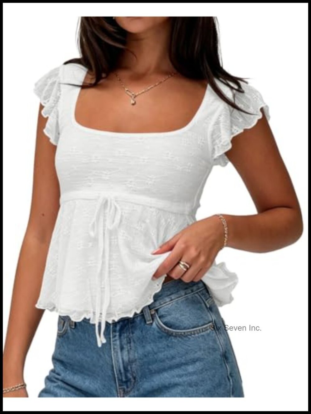 Lace Peplum Babydoll Tank Top Square Neck Ruffle Tie Front Crop Shirt
